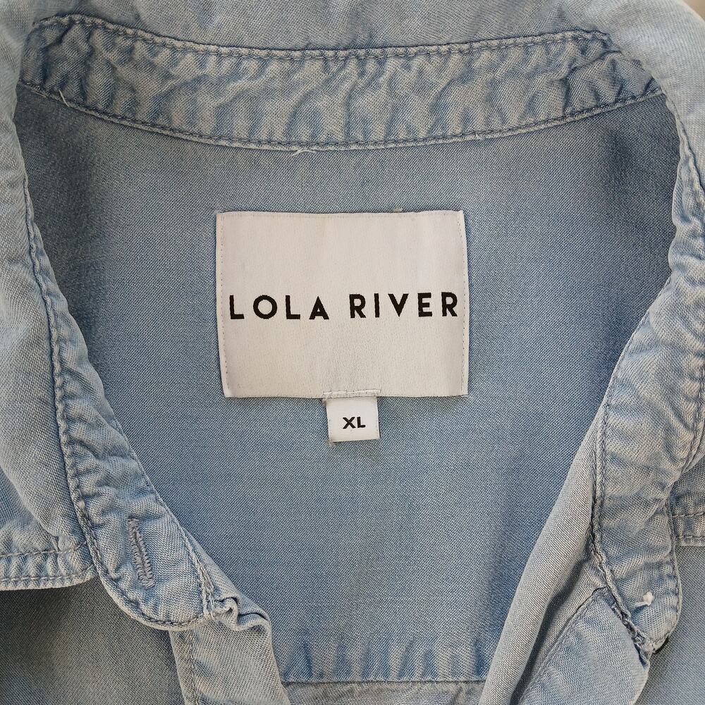 Lola River Chambray Shirt XL blue denim Tencel Lyocell blouse roll sleeve button - Picture 7 of 13